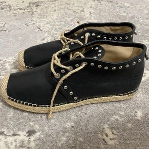 Stuart Weitzman Studded black Leather jute Espadrilles lace up platform